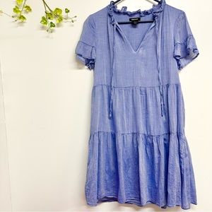 DKNY lightweight blue swing dress with ruffle hem sleeves, lined, size 8